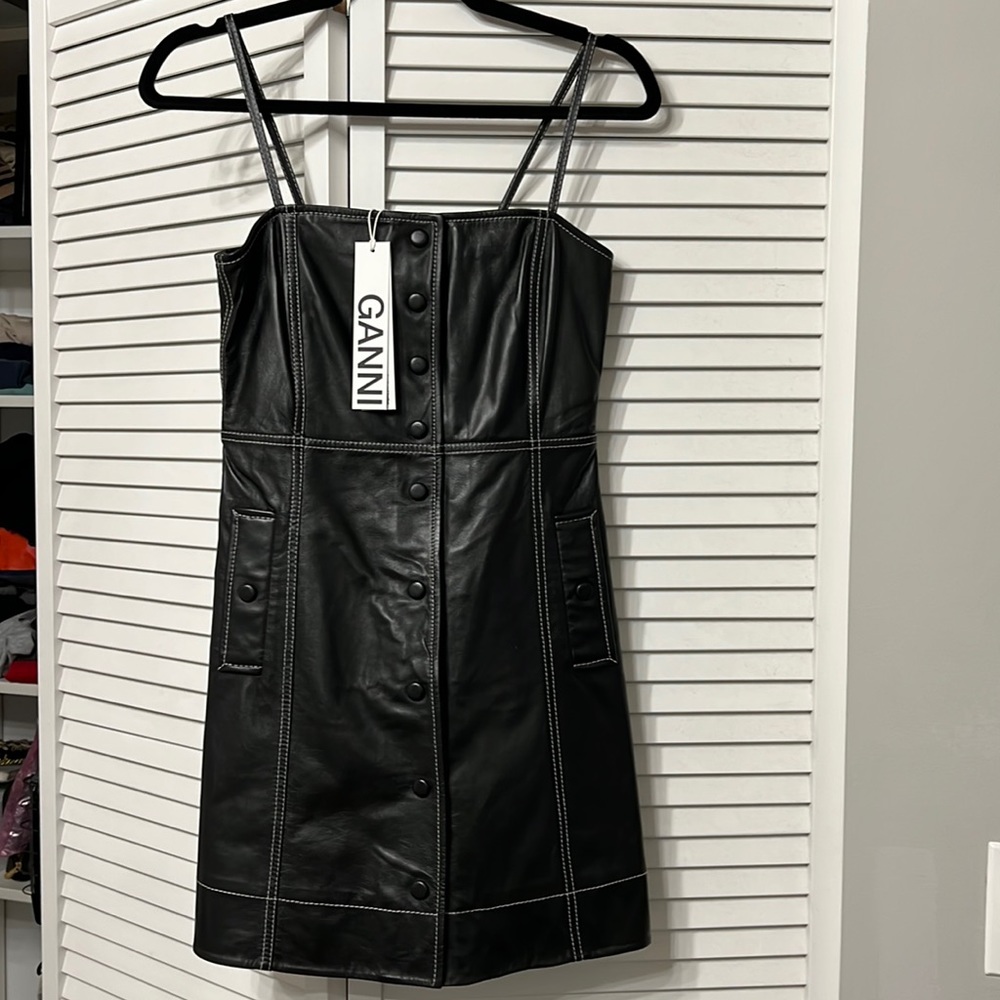 NWT Ganni Leather Mini Dress Size XS